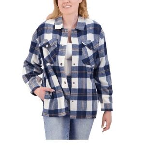 Womens Plaid Button Down Shirt - Blue and White